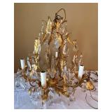 Montgomery Ward 5 Light Gilt Tole Crystal Chandelier Vintage