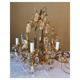 Montgomery Ward 5 Light Gilt Tole Crystal Chandelier Vintage