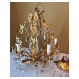 Montgomery Ward 5 Light Gilt Tole Crystal Chandelier Vintage
