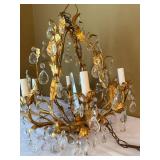 Montgomery Ward 5 Light Gilt Tole Crystal Chandelier Vintage