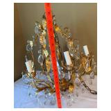 Montgomery Ward 5 Light Gilt Tole Crystal Chandelier Vintage
