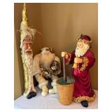 Large Santa Christmas Decor Figure Lot 3 Pc Carved Resin Fabric Mixed
