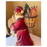Large Santa Christmas Decor Figure Lot 3 Pc Carved Resin Fabric Mixed