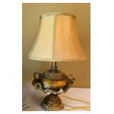 Vintage Amber Glass Urn Table Lamp Gilt Floral Mounts w Shade 24in