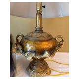 Vintage Amber Glass Urn Table Lamp Gilt Floral Mounts w Shade 24in