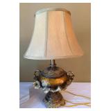 Vintage Amber Glass Urn Table Lamp Gilt Floral Mounts w Shade 24in