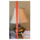 Vintage Amber Glass Urn Table Lamp Gilt Floral Mounts w Shade 24in