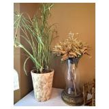 Tall Decorative Glass Floor Vase w Faux Floral Arrangement 34in