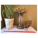 Tall Decorative Glass Floor Vase w Faux Floral Arrangement 34in