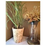 Tall Decorative Glass Floor Vase w Faux Floral Arrangement 34in