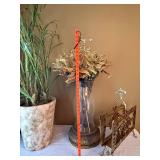 Tall Decorative Glass Floor Vase w Faux Floral Arrangement 34in