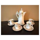 Antique Nippon Hand Painted Chocolate Pot Set 4 Cups Saucers Floral