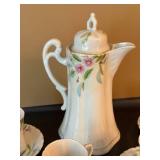 Antique Nippon Hand Painted Chocolate Pot Set 4 Cups Saucers Floral