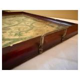 Vintage Wood Serving Tray Floral Under Glass Brass Handles Decor