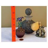 Vintage Vanity Perfume Bottle Lot Filigree Atomizer Jeweled Glass 3 Pc