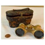 Antique Opera Glasses Mother of Pearl Brass Tone w/ Case Good