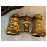 Antique Opera Glasses Mother of Pearl Brass Tone w/ Case Good