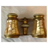 Antique Opera Glasses Mother of Pearl Brass Tone w/ Case Good
