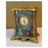Vintage French Gilt Scenic Table Carriage Clock Hand Painted Enamel Panels 6.5 In