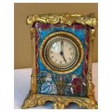 Vintage French Gilt Scenic Table Carriage Clock Hand Painted Enamel Panels 6.5 In