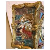 Vintage French Gilt Scenic Table Carriage Clock Hand Painted Enamel Panels 6.5 In