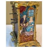 Vintage French Gilt Scenic Table Carriage Clock Hand Painted Enamel Panels 6.5 In