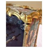 Vintage French Gilt Scenic Table Carriage Clock Hand Painted Enamel Panels 6.5 In