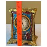Vintage French Gilt Scenic Table Carriage Clock Hand Painted Enamel Panels 6.5 In