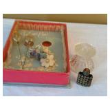 Elizabeth Arden Perfume Pins Vanity Lot w Box Glass Bottles Vintage