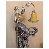 Art Nouveau Style Figural Table Lamp Dancing Couple 2 Light Glass Shades