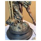 Art Nouveau Style Figural Table Lamp Dancing Couple 2 Light Glass Shades