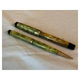 Parker Duofold Fountain Pen & Pencil Set Marbled Green Cracked