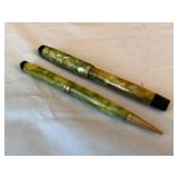Parker Duofold Fountain Pen & Pencil Set Marbled Green Cracked