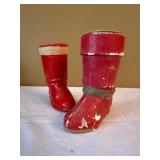 Vintage Paper Mache Santa Boots Christmas Candy Containers Pair