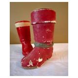 Vintage Paper Mache Santa Boots Christmas Candy Containers Pair