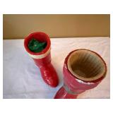 Vintage Paper Mache Santa Boots Christmas Candy Containers Pair