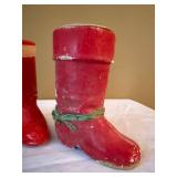 Vintage Paper Mache Santa Boots Christmas Candy Containers Pair