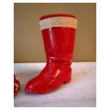 Vintage Paper Mache Santa Boots Christmas Candy Containers Pair
