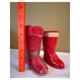Vintage Paper Mache Santa Boots Christmas Candy Containers Pair