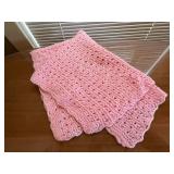 Handmade Pink Knitted Baby Blanket Openwork Scalloped Edge Throw