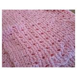 Handmade Pink Knitted Baby Blanket Openwork Scalloped Edge Throw