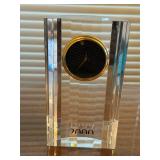 Movado Lucite Desk Clock Swiss Quartz Gold Tone Black Dial 6in