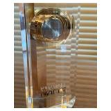 Movado Lucite Desk Clock Swiss Quartz Gold Tone Black Dial 6in