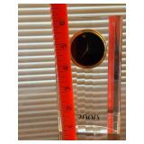 Movado Lucite Desk Clock Swiss Quartz Gold Tone Black Dial 6in