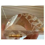 Movado Lucite Desk Clock Swiss Quartz Gold Tone Black Dial 6in
