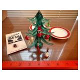 Hand Blown Glass Christmas Tree w Mini Ornaments Plates Mixed Lot