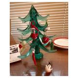Hand Blown Glass Christmas Tree w Mini Ornaments Plates Mixed Lot