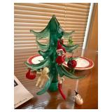 Hand Blown Glass Christmas Tree w Mini Ornaments Plates Mixed Lot