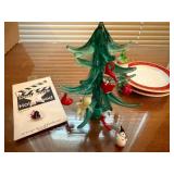 Hand Blown Glass Christmas Tree w Mini Ornaments Plates Mixed Lot