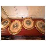 Set of 4 Oval Gilt Framed Victorian Portrait Prints Wall Art Vintage